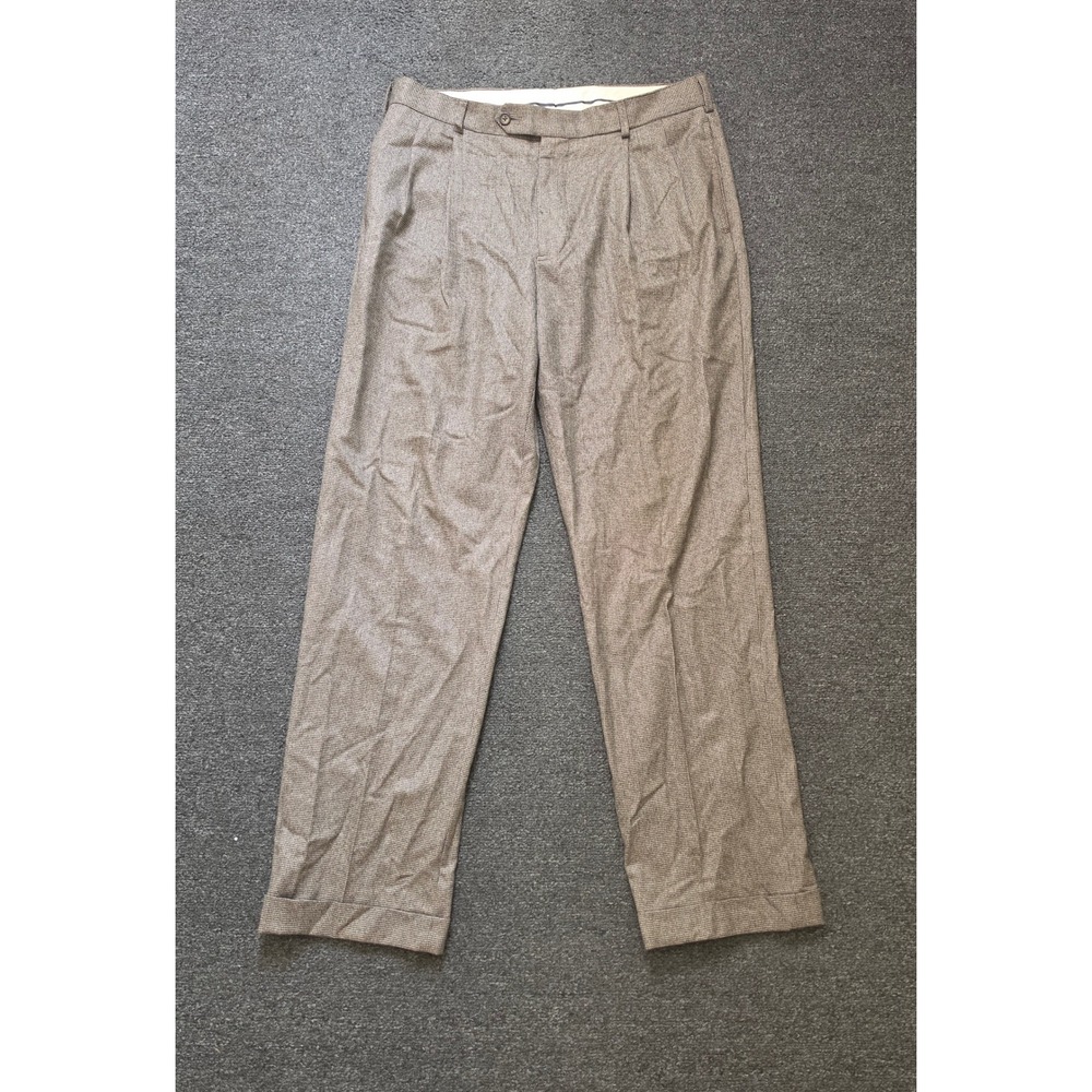 Brooks‎ Brothers 1818 Madison Pleated Pants Brown Mens 35x32 Wool Houndstooth